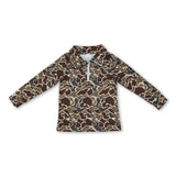 Long sleeves dark brown camo kids boys zipper pullover