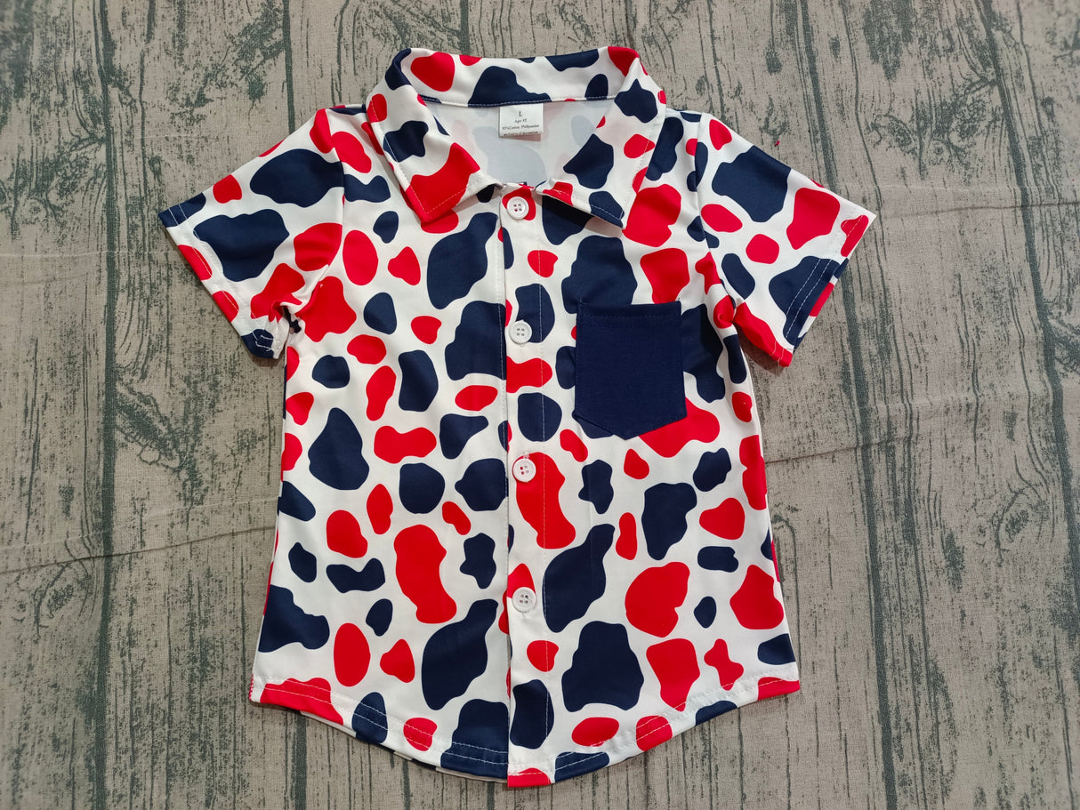 Navy pocket camo boys 4th of july button down shirt