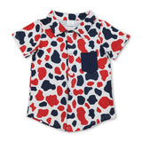 Navy pocket camo boys 4th of july button down shirt