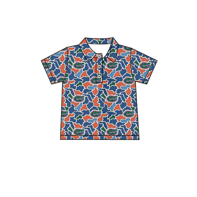 Short sleeves camo crocodile kids boys team polo shirt