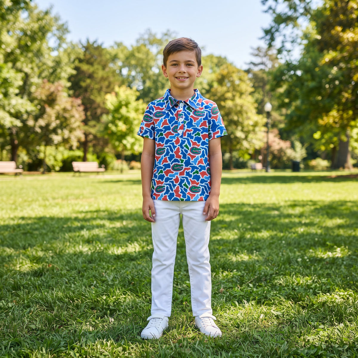 Short sleeves camo crocodile kids boys team polo shirt