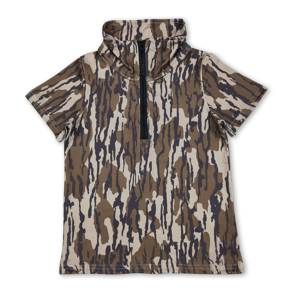 Short sleeves camo zipper kids boys summer pullover