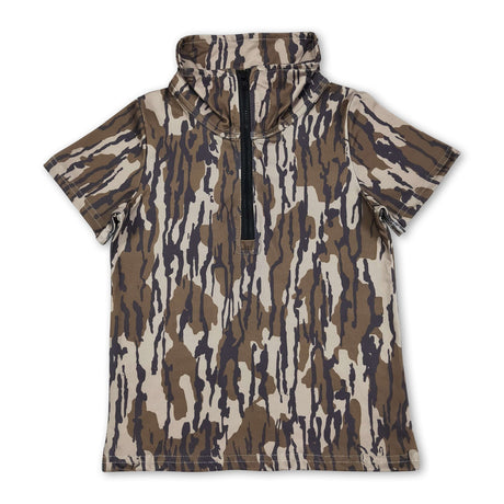 Short sleeves camo zipper kids boys summer pullover