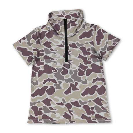 Short sleeves camo zipper baby boys summer pullover