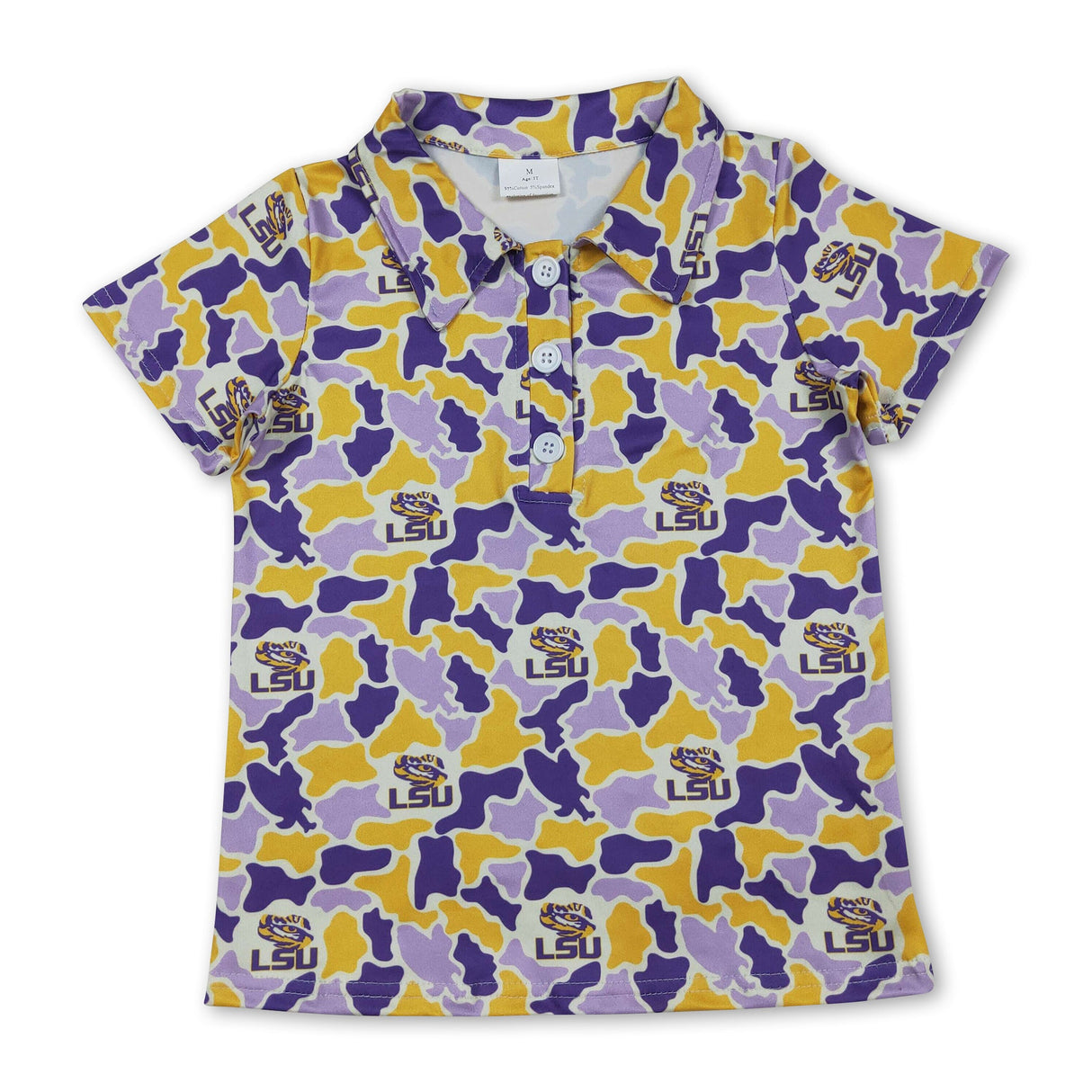 Purple yellow camo tiger kids boys team polo shirt