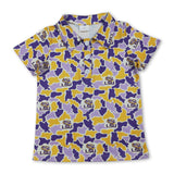 Purple yellow camo tiger kids boys team polo shirt