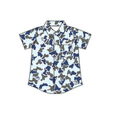 Blue fish camo kids boys button down shirt
