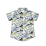 Blue green camo kids boys button down shirt