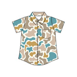 Blue camo kids boys summer button down shirt