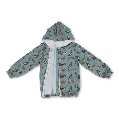 Long sleeves kids boys duck hooded zipper jacket