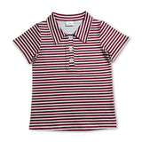 Short sleeves maroon stripe kids boys team polo shirt