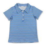 Short sleeves blue stripe kids boys team polo shirt
