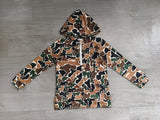 Long sleeves brown camo pocket zipper kids boys fall hoodie