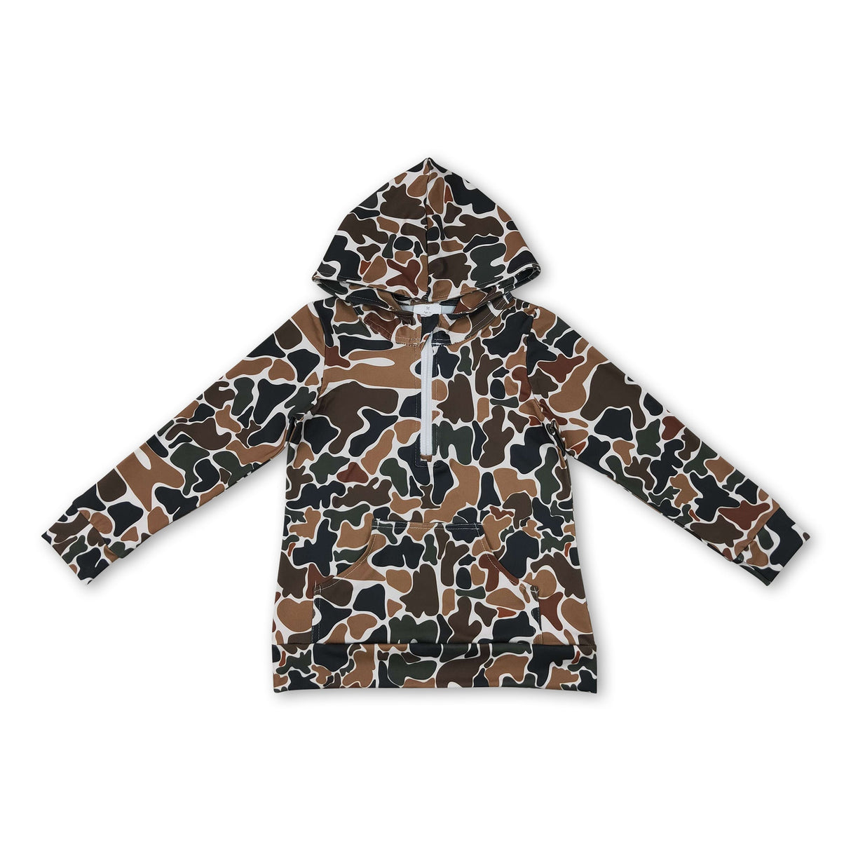 Long sleeves brown camo pocket zipper kids boys fall hoodie