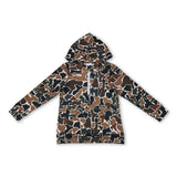 Long sleeves brown camo pocket zipper kids boys fall hoodie