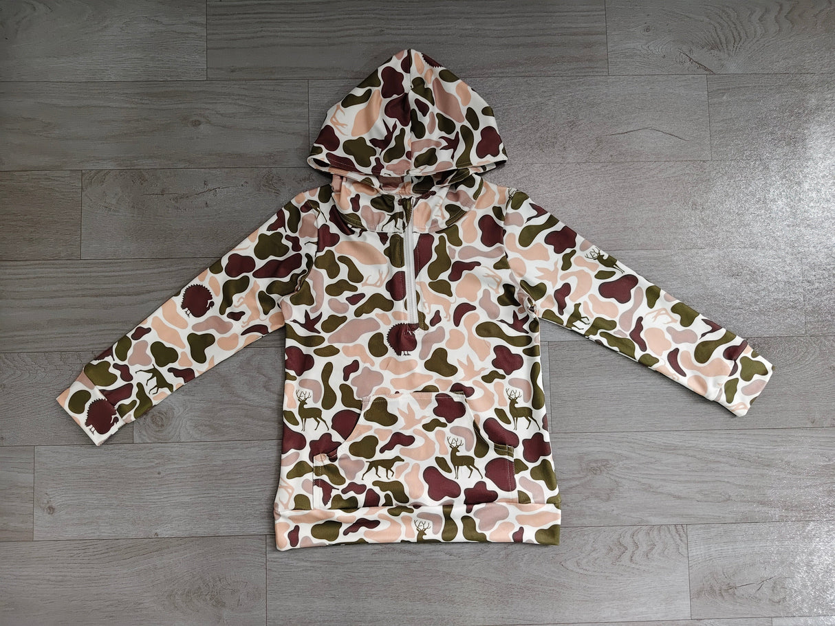 Long sleeves hunting camo pocket zipper kids boys fall hoodie