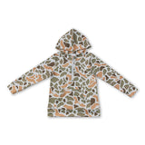 Long sleeves green camo pocket zipper kids boys fall hoodie