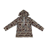 Long sleeves dark brown camo pocket zipper kids boys fall hoodie