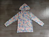 Long sleeves light blue camo pocket zipper kids boys fall hoodie