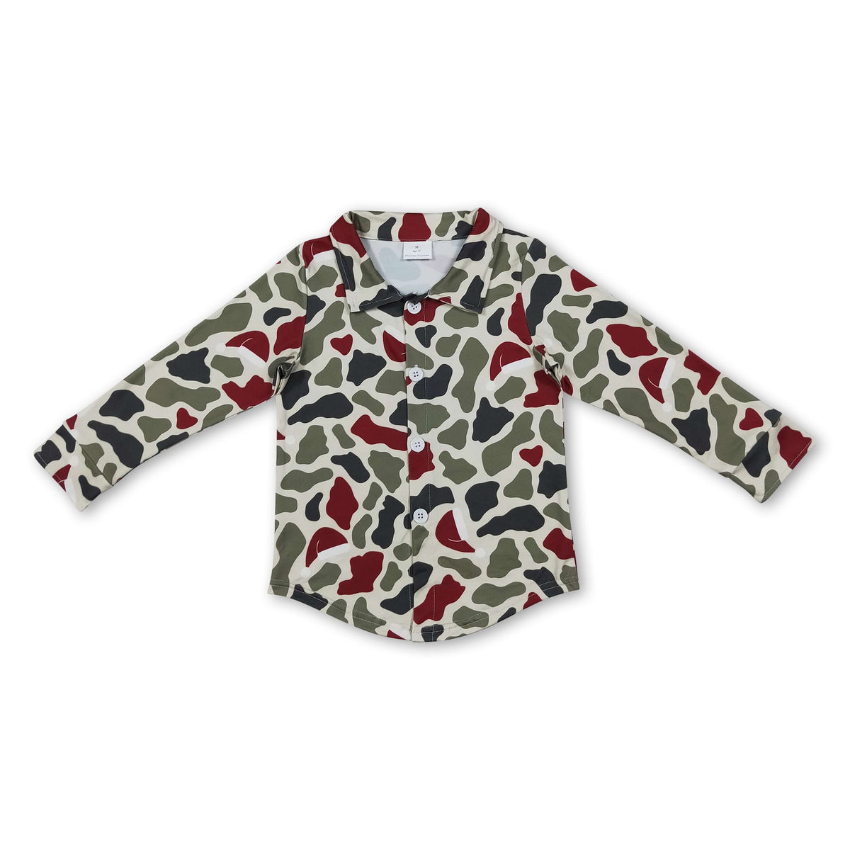 Long sleeves camo santa boys Christmas button down shirt