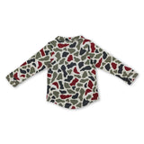 Long sleeves camo santa boys Christmas button down shirt