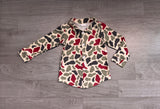Long sleeves camo santa boys Christmas button down shirt