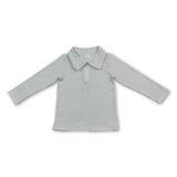 Long sleeves green stripe kids boys zipper pullover