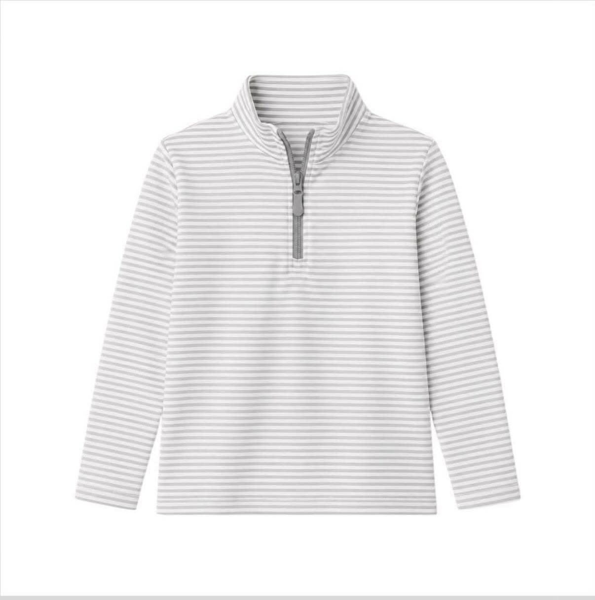 Long sleeves grey stripe kids boys zipper pullover