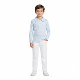 Long sleeves light blue stripe kids boys zipper pullover