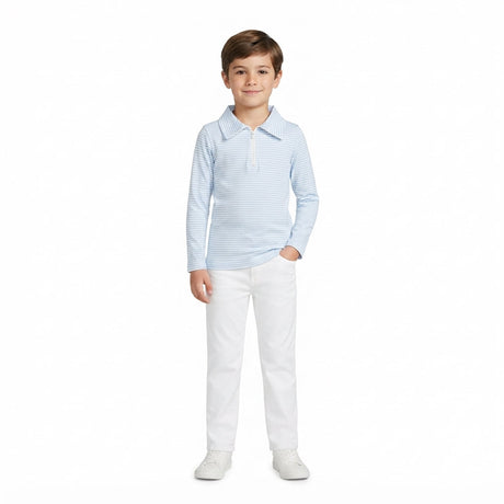 Long sleeves light blue stripe kids boys zipper pullover
