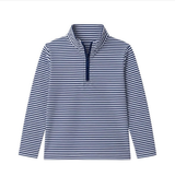 Long sleeves blue stripe kids boys zipper pullover