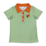 Plaid turkey embroidery boy Thanksgiving polo shirt