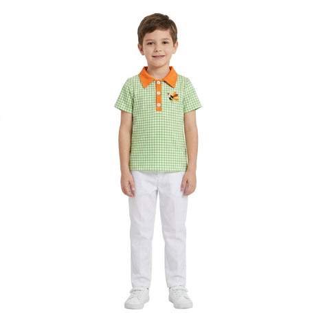 Plaid turkey embroidery boy Thanksgiving polo shirt