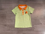 Plaid turkey embroidery boy Thanksgiving polo shirt