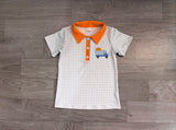 Plaid pumpkin embroidery boy fall polo shirt