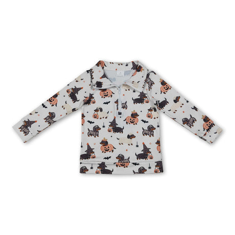 Pumpkin dogs kids boys zipper Halloween pullover