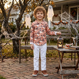 Pumpkin ghost boy Halloween button down shirt