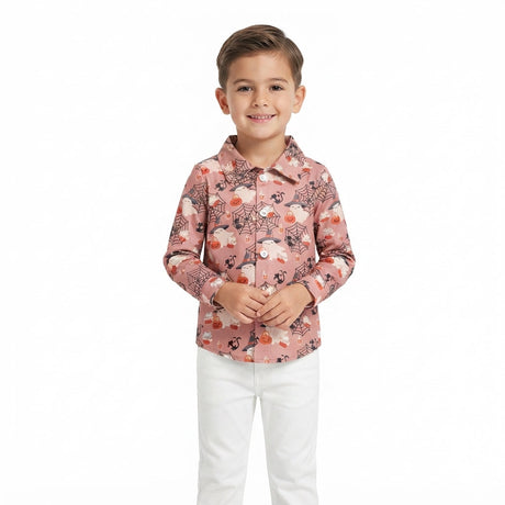 Pumpkin ghost boy Halloween button down shirt