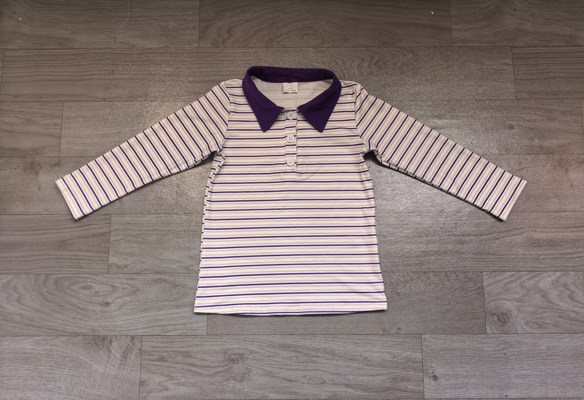 Long sleeves purple stripe kids boys polo shirt