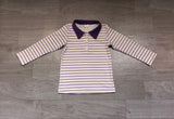 Long sleeves purple stripe kids boys polo shirt