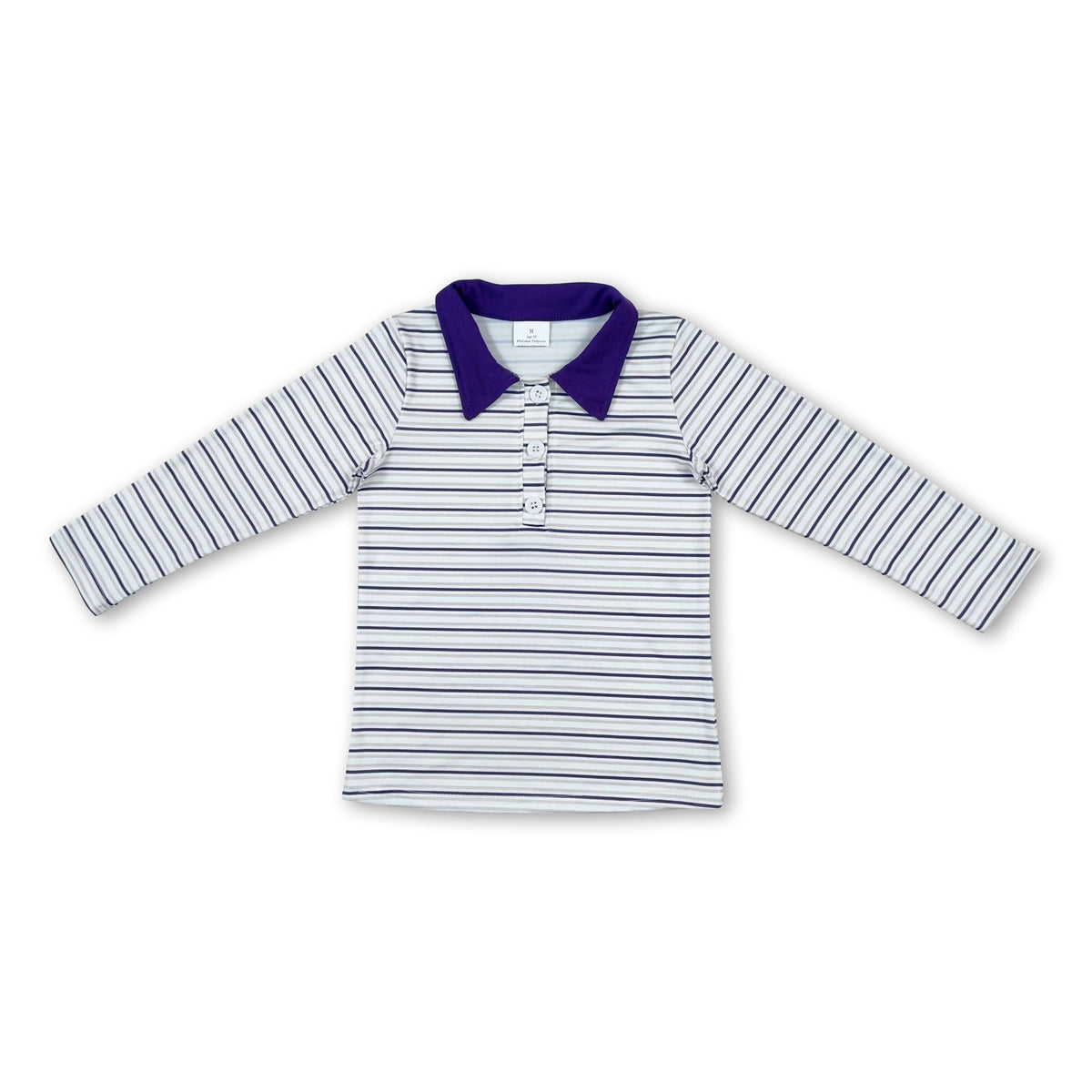 Long sleeves purple stripe kids boys polo shirt