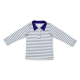 Long sleeves purple stripe kids boys polo shirt