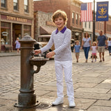 Long sleeves purple stripe kids boys polo shirt