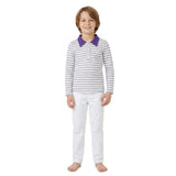 Long sleeves purple stripe kids boys polo shirt