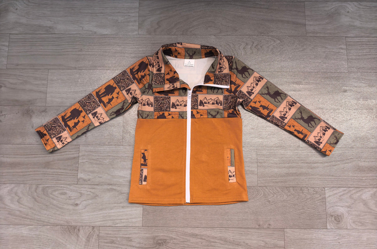 Long sleeves deer hunting zipper pocket boys jacket