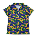 Short sleeves camo boys Mardi Gras polo shirt