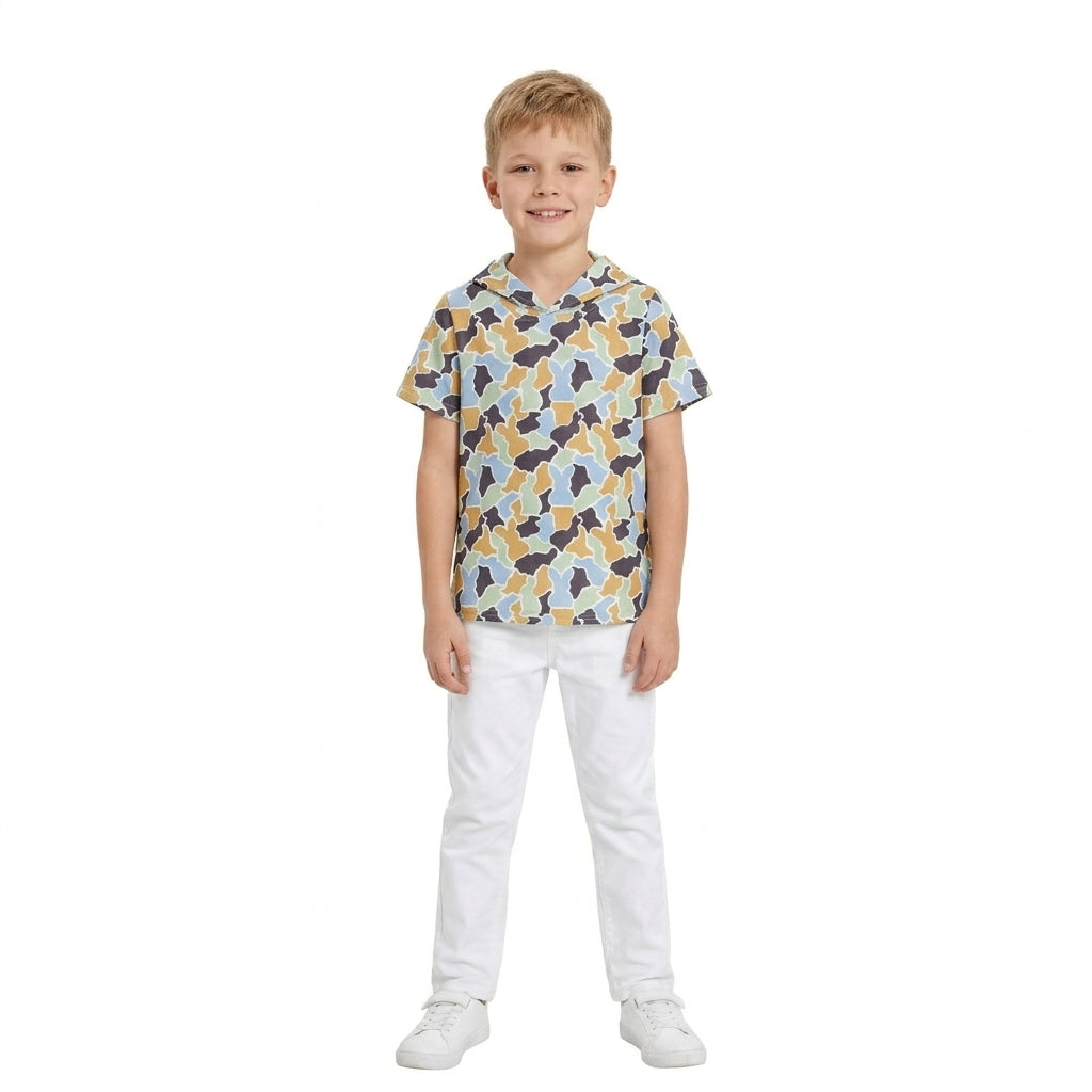Short sleeves camo rabbit kids boys Easter hoodie