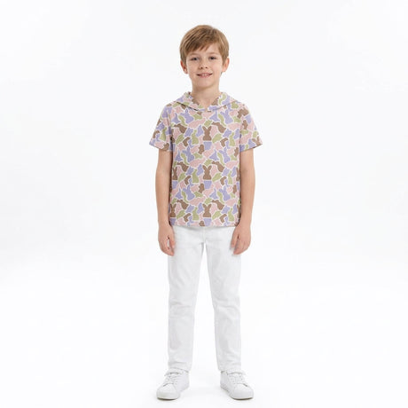 Short sleeves camo olive rabbit kids boys Easter hoodie