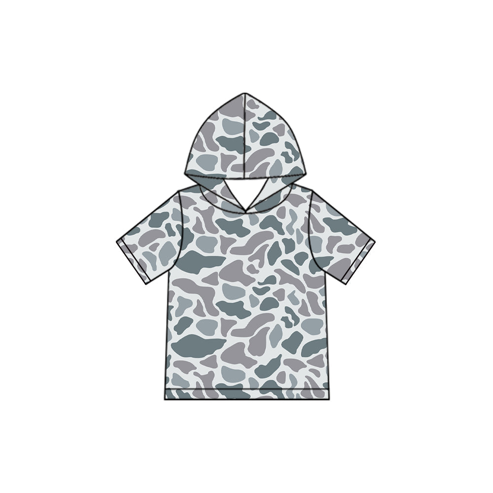 Short sleeves grey camo wholesale kids boys hoodie