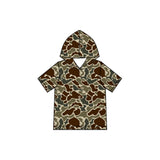 Short sleeves dark brown camo wholesale kids boys hoodie